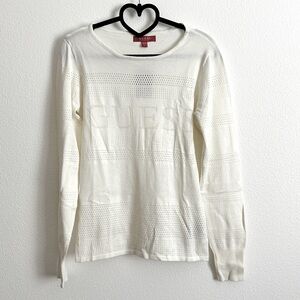 GUESS Cream Textured Eyelet Sweater Size L